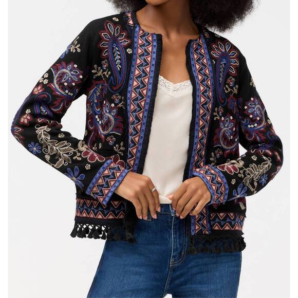 NEW JOHNNY WAS montanna katiuska short fringe jacket in black